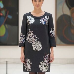 TORY BURCH Sarra 100% Wool Sequin Pineapple Charcoal Gray Cocktail Dress Sz: 2